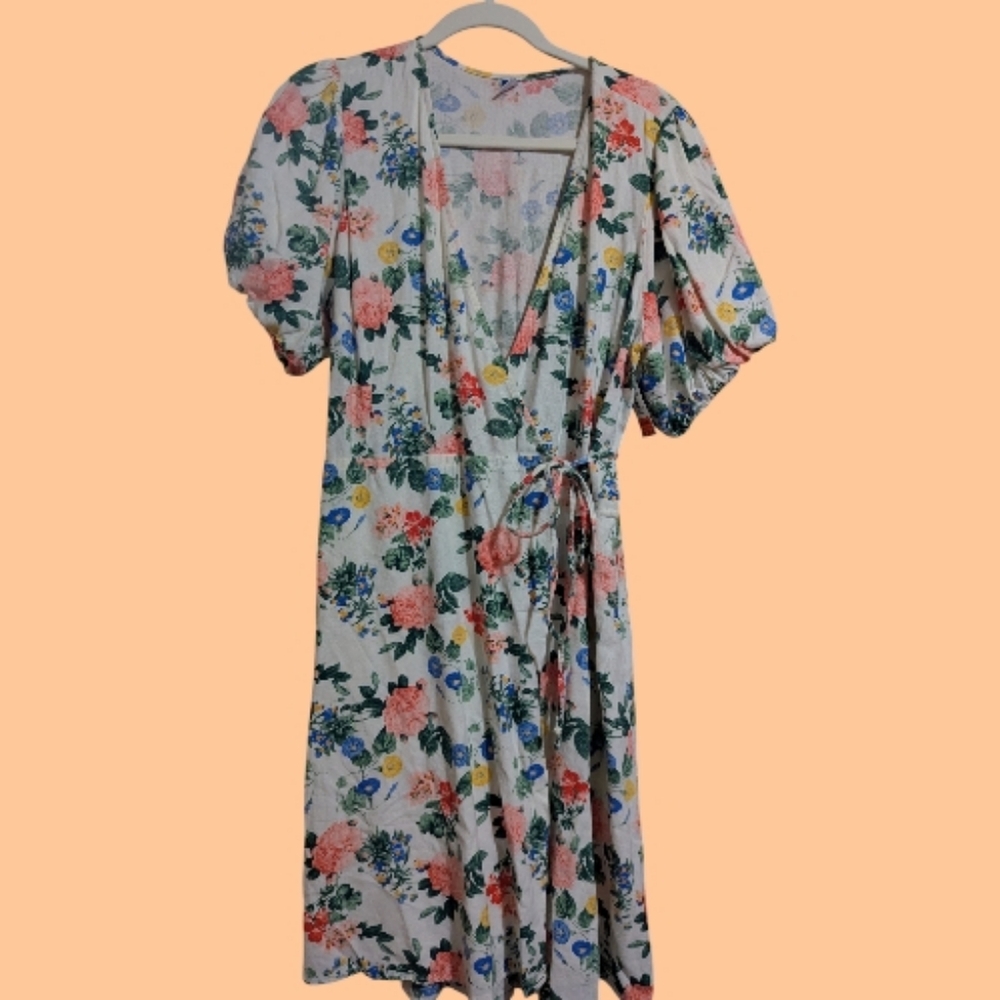 Floral Linen-blend Wrap Dress